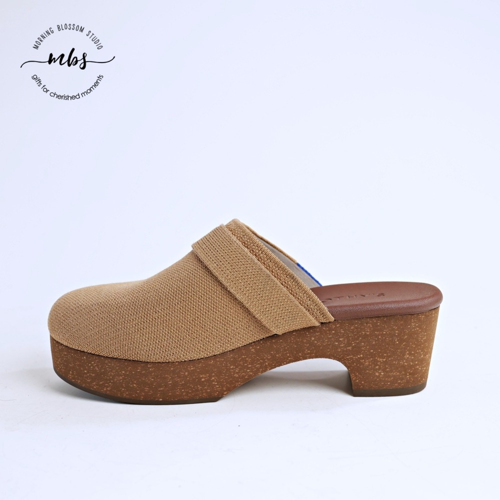 Rothy's Tan Canvas Clog Mules with Gold Buckle - Picture 11 of 14